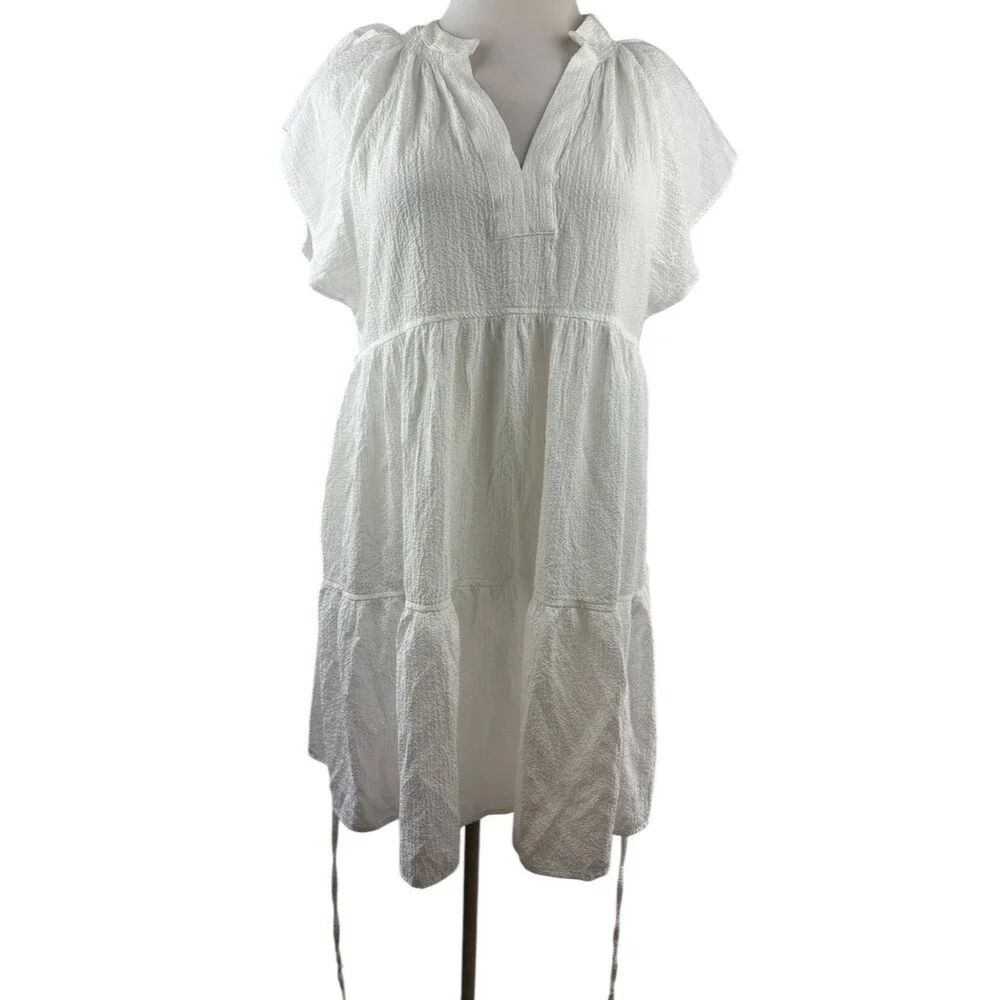 Calvin Klein A-Line Textured Tie Waist Mini Dress White Sheer Gauze Plus Size 16 - Picture 1 of 11